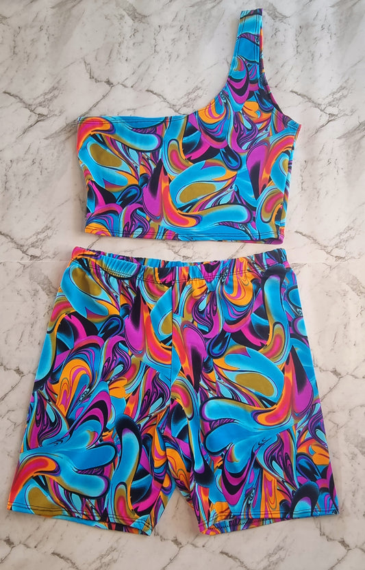 Cali Dreams Top and Disco Shorts in Psychedelic Swirl