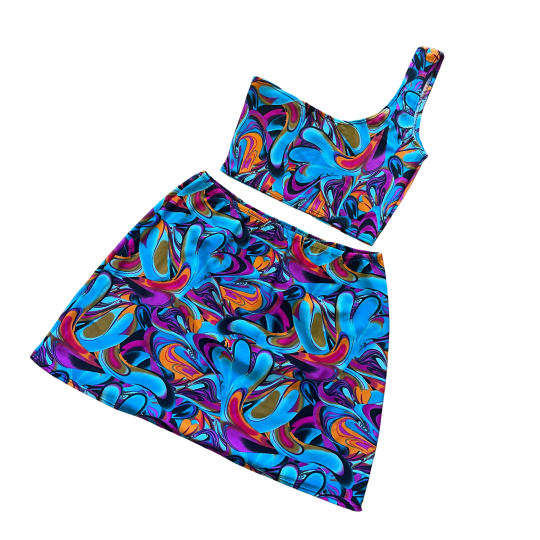 Cali Dreams Top and Disco Skirt in Psychedelic Swirl